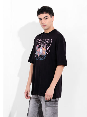 Men's Black Oversized Graphic Back Printed Round Neck T-shirt