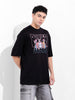 Men's Black Oversized Graphic Back Printed Round Neck T-shirt