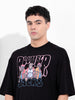 Men's Black Oversized Graphic Back Printed Round Neck T-shirt