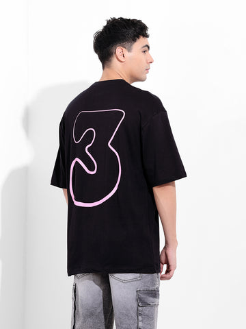 Men's Black Oversized Graphic Back Printed Round Neck T-shirt