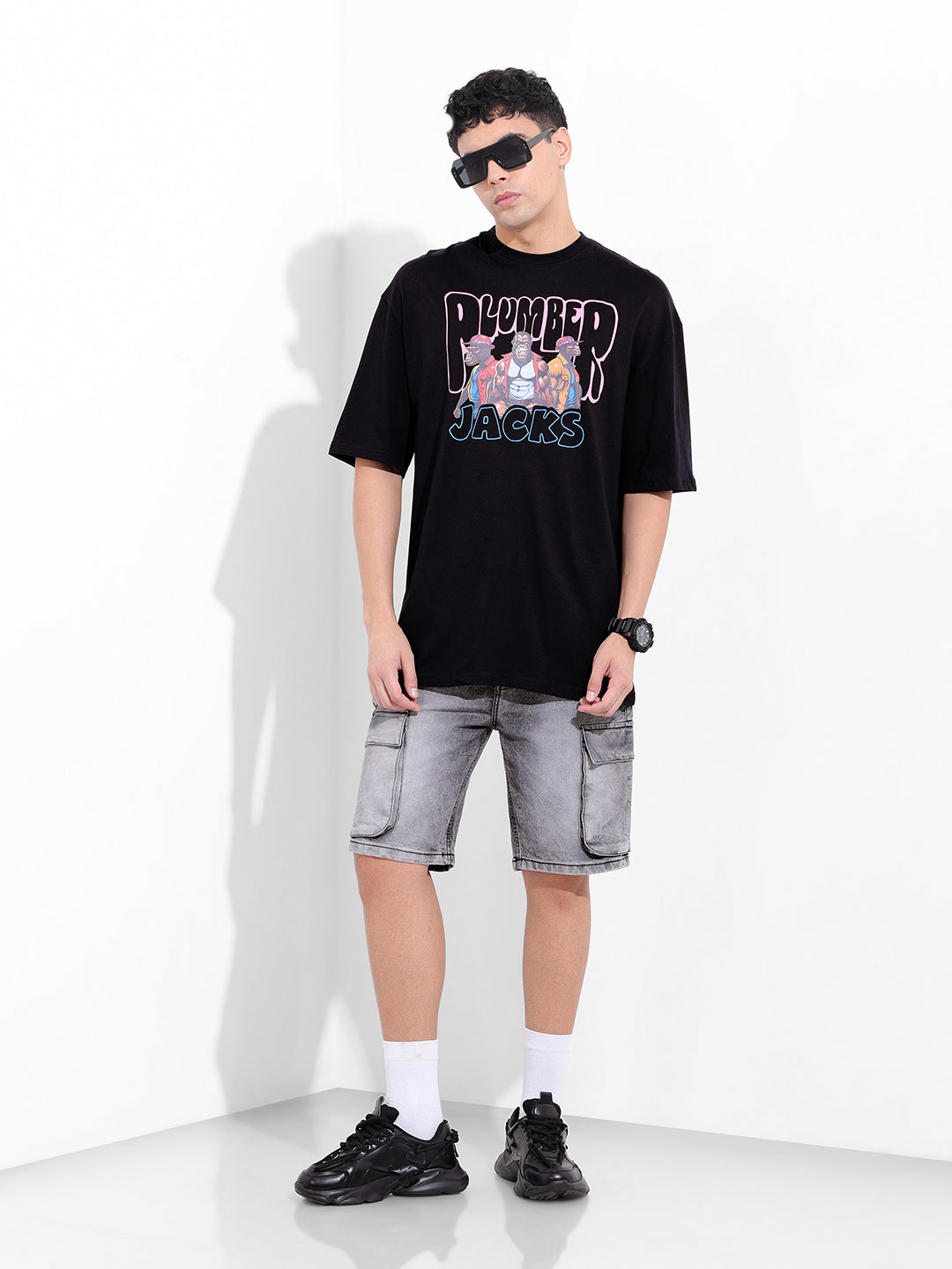 Men's Black Oversized Graphic Back Printed Round Neck T-shirt