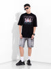Men's Black Oversized Graphic Back Printed Round Neck T-shirt