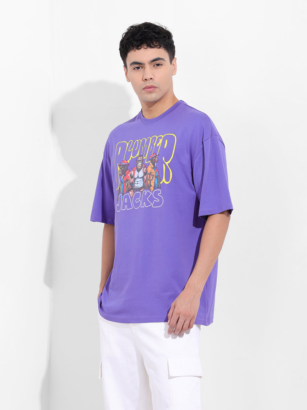Men's Purple Oversized Graphic Back Printed Round Neck T-shirt