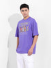 Men's Purple Oversized Graphic Back Printed Round Neck T-shirt