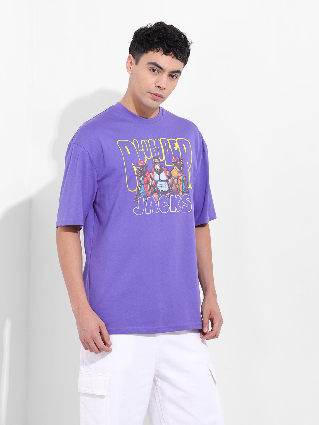 Men's Purple Oversized Graphic Back Printed Round Neck T-shirt