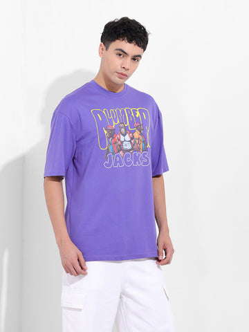 Men's Purple Oversized Graphic Back Printed Round Neck T-shirt
