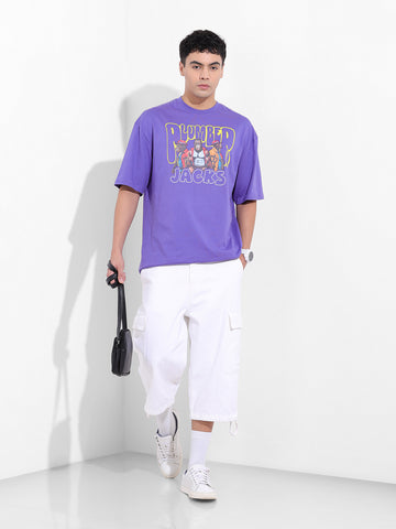 Men's Purple Oversized Graphic Back Printed Round Neck T-shirt