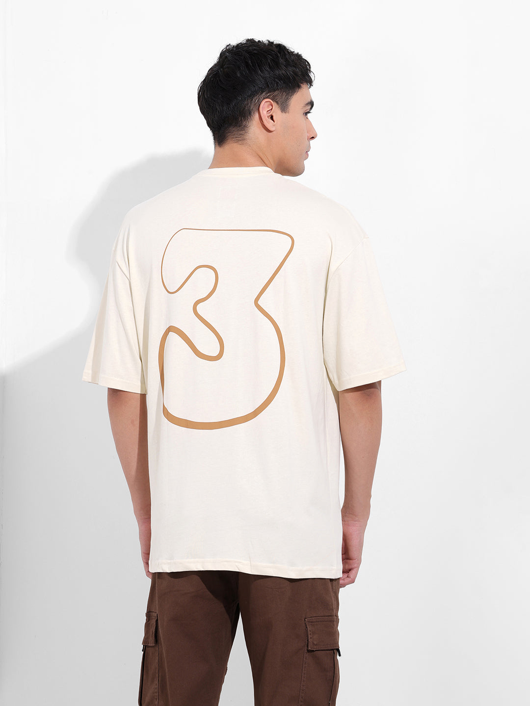 Men's Beige Oversized Graphic Back Printed Round Neck T-shirt