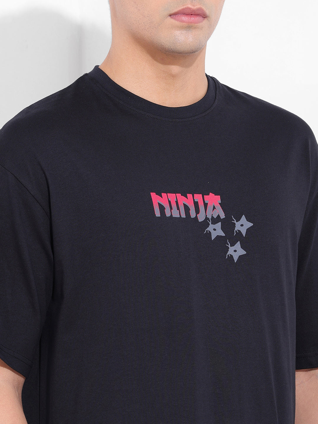 Men's Black Boxy Oversized Graphic Back Printed Round Neck T-shirt