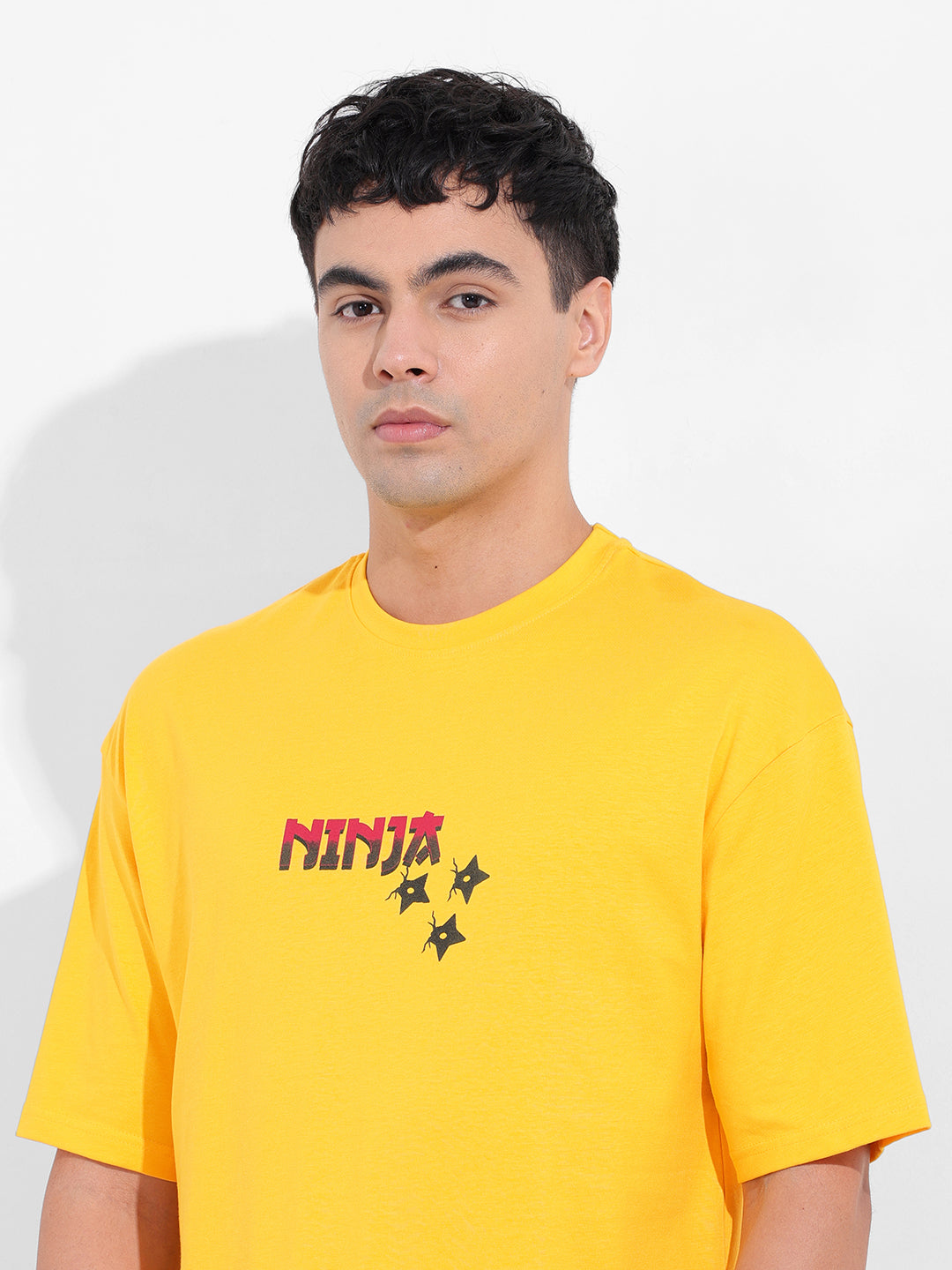 Men's Yellow Boxy Oversized Graphic Back Printed Round Neck T-shirt