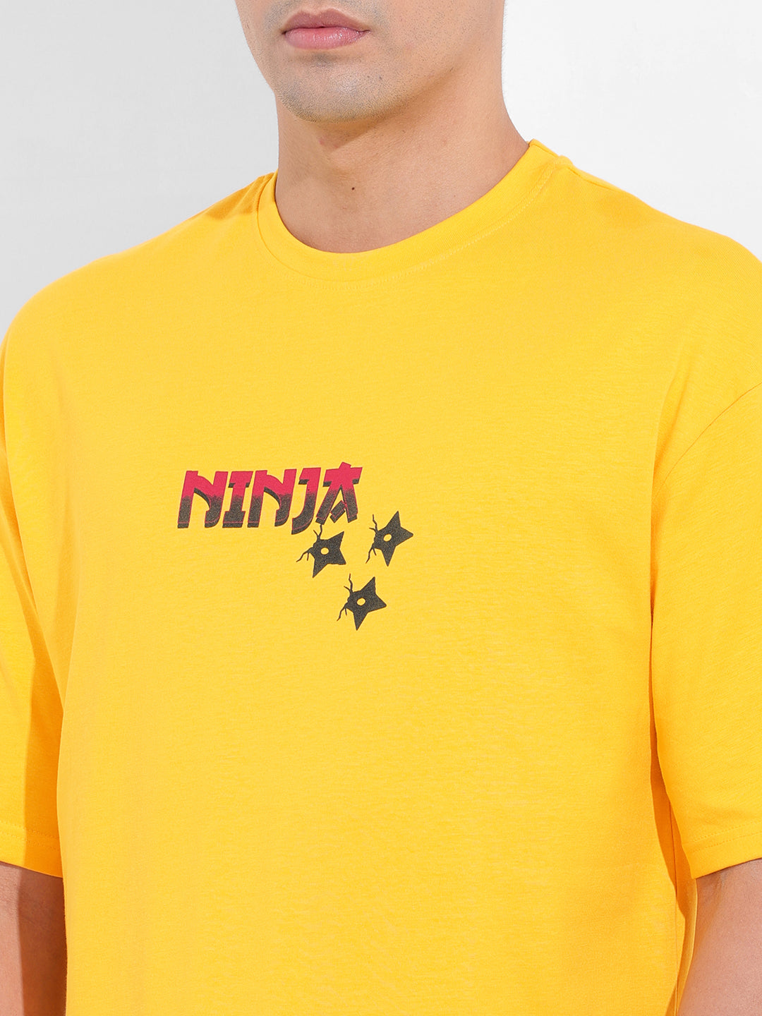 Men's Yellow Boxy Oversized Graphic Back Printed Round Neck T-shirt