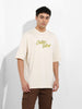 Men's Beige Oversized Graphic Back Printed Round Neck T-shirt
