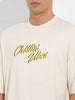 Men's Beige Oversized Graphic Back Printed Round Neck T-shirt