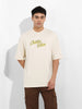 Men's Beige Oversized Graphic Back Printed Round Neck T-shirt