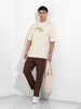 Men's Beige Oversized Graphic Back Printed Round Neck T-shirt