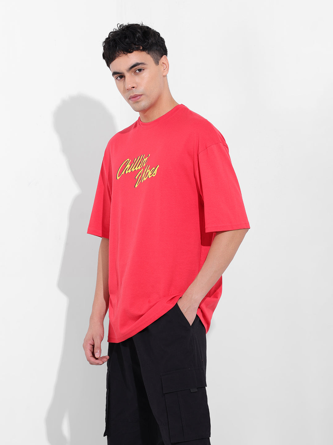 Men's Red Oversized Graphic Back Printed Round Neck T-shirt