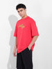 Men's Red Oversized Graphic Back Printed Round Neck T-shirt