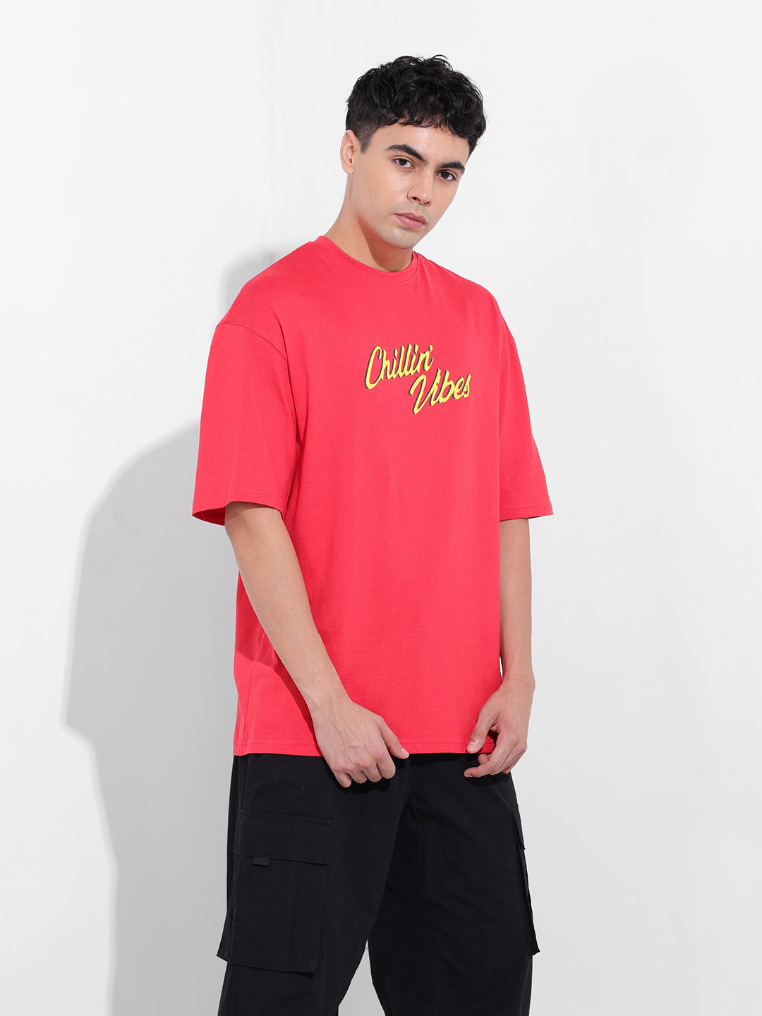 Men's Red Oversized Graphic Back Printed Round Neck T-shirt