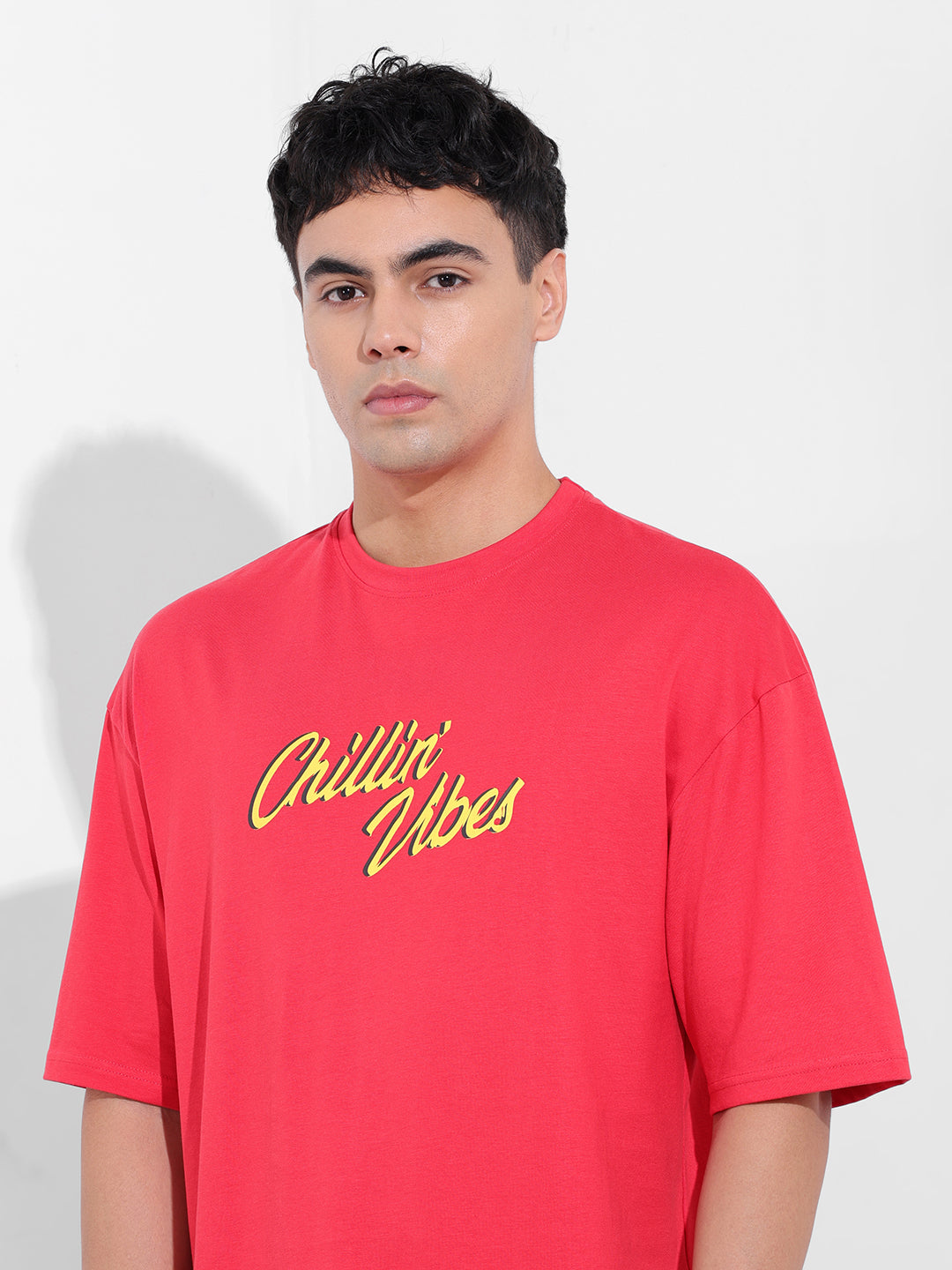 Men's Red Oversized Graphic Back Printed Round Neck T-shirt