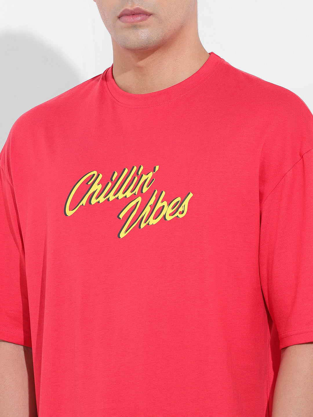 Men's Red Oversized Graphic Back Printed Round Neck T-shirt