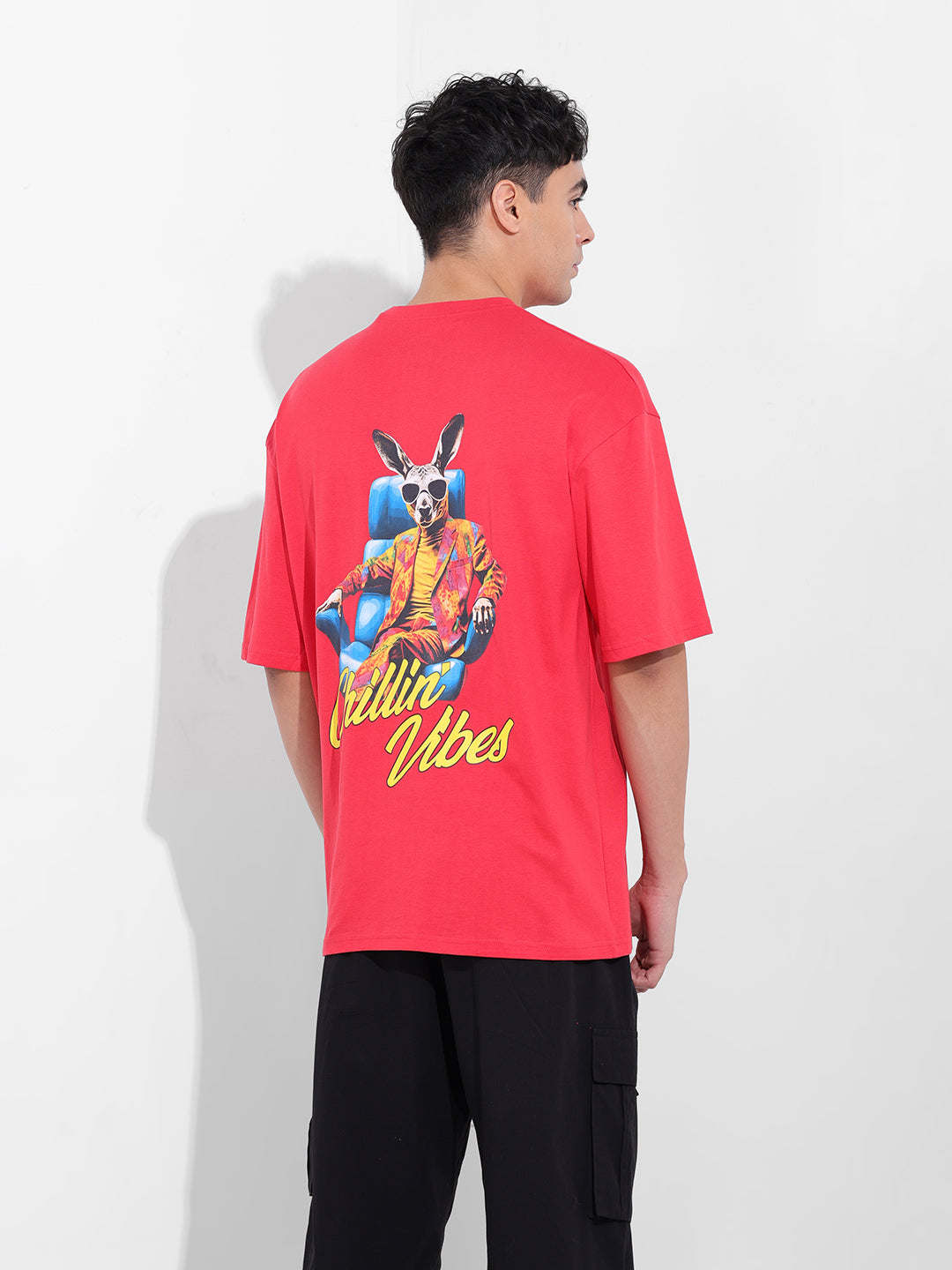 Men's Red Oversized Graphic Back Printed Round Neck T-shirt