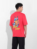Men's Red Oversized Graphic Back Printed Round Neck T-shirt