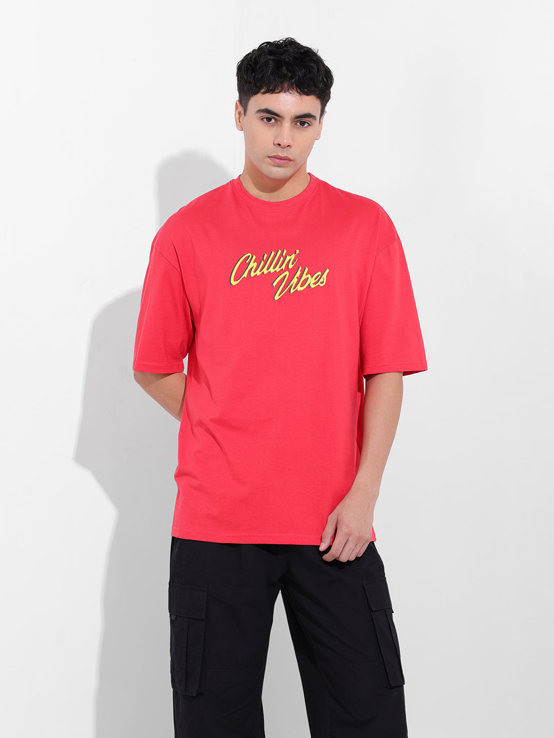 Men's Red Oversized Graphic Back Printed Round Neck T-shirt