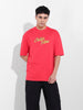 Men's Red Oversized Graphic Back Printed Round Neck T-shirt