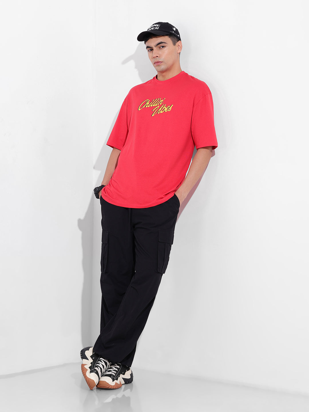 Men's Red Oversized Graphic Back Printed Round Neck T-shirt