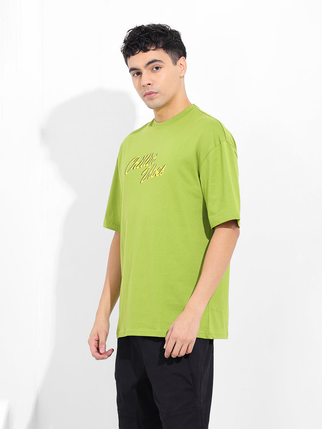 Men's Green Oversized Graphic Back Printed Round Neck T-shirt