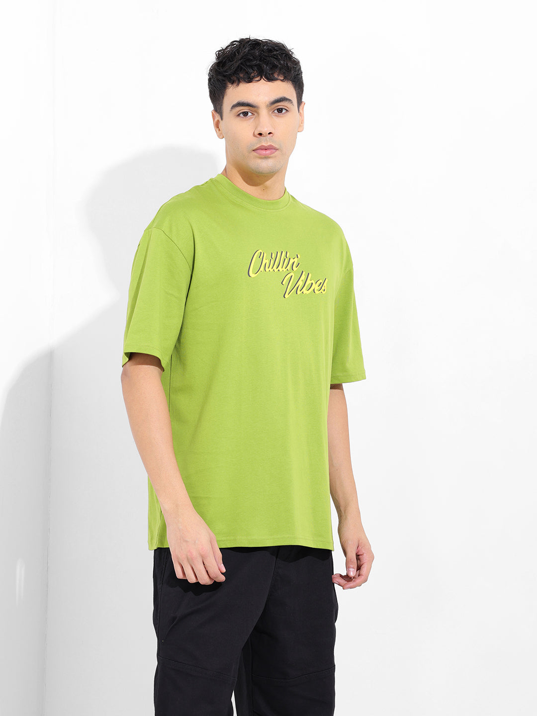 Men's Green Oversized Graphic Back Printed Round Neck T-shirt