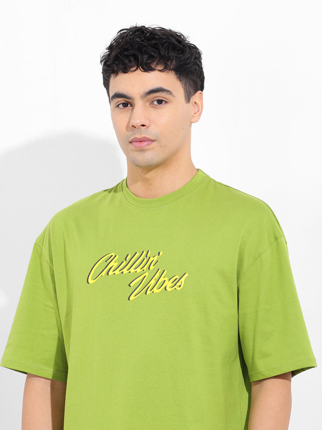 Men's Green Oversized Graphic Back Printed Round Neck T-shirt