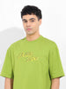 Men's Green Oversized Graphic Back Printed Round Neck T-shirt