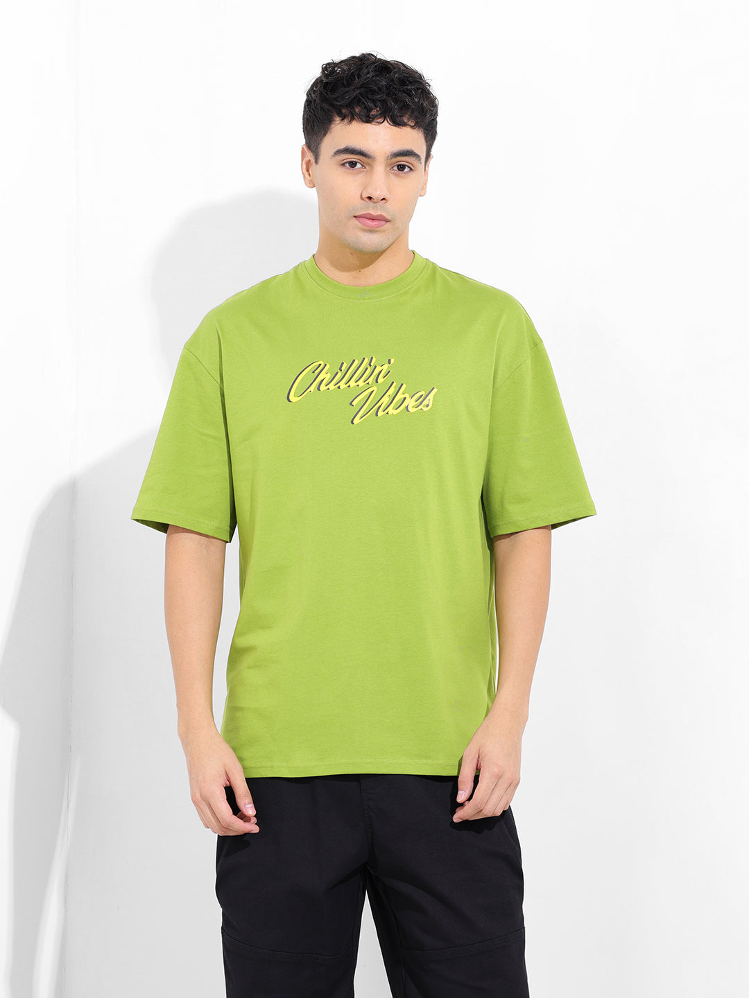 Men's Green Oversized Graphic Back Printed Round Neck T-shirt