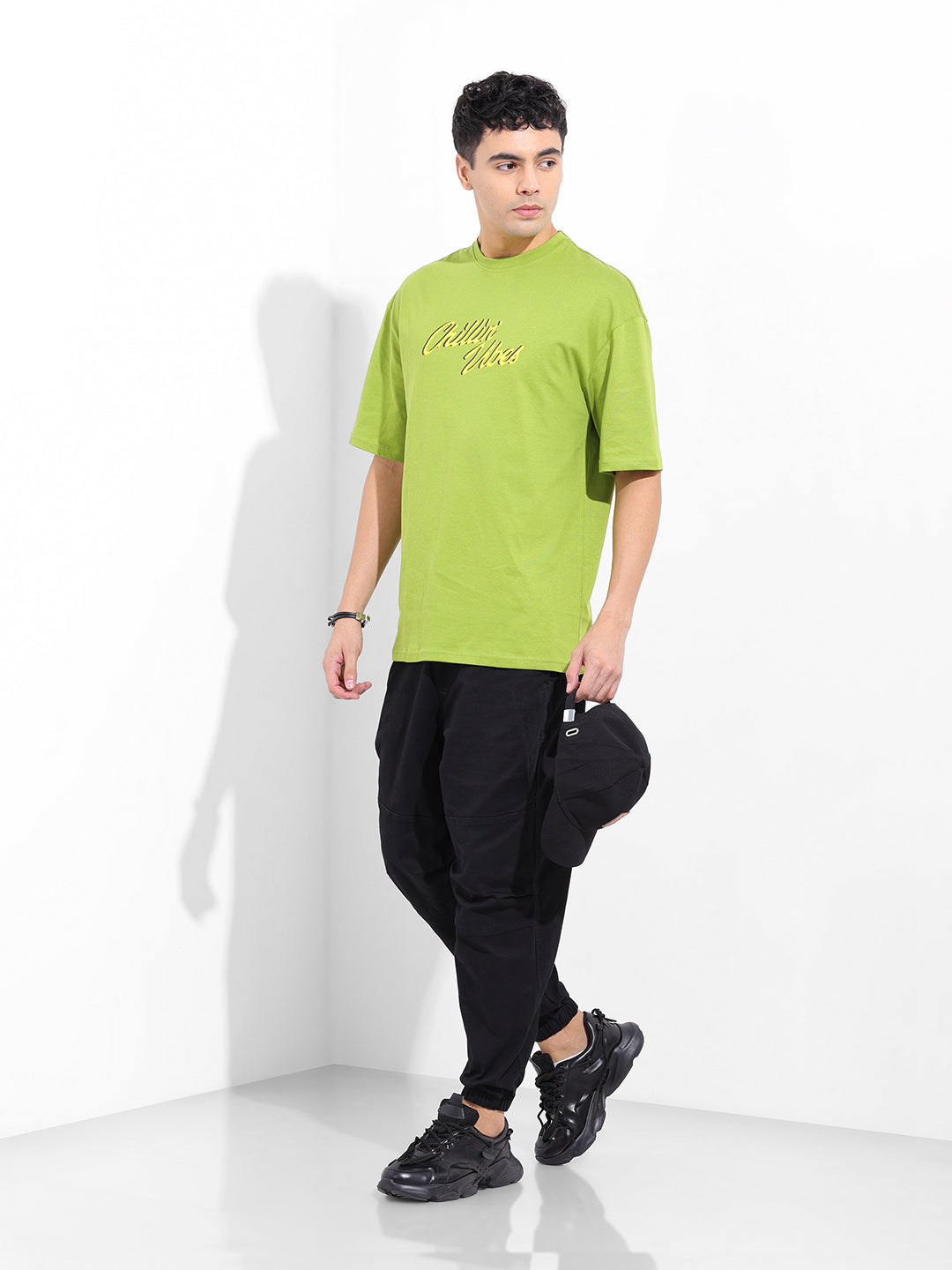 Men's Green Oversized Graphic Back Printed Round Neck T-shirt