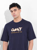 Men's Navy Boxy Oversized Graphic Back Printed Round Neck T-shirt