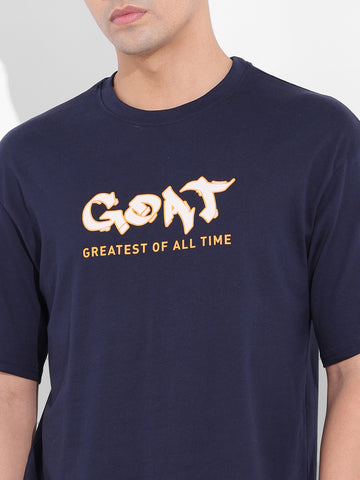 Men's Navy Boxy Oversized Graphic Back Printed Round Neck T-shirt