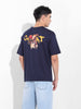 Men's Navy Boxy Oversized Graphic Back Printed Round Neck T-shirt