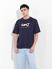 Men's Navy Boxy Oversized Graphic Back Printed Round Neck T-shirt