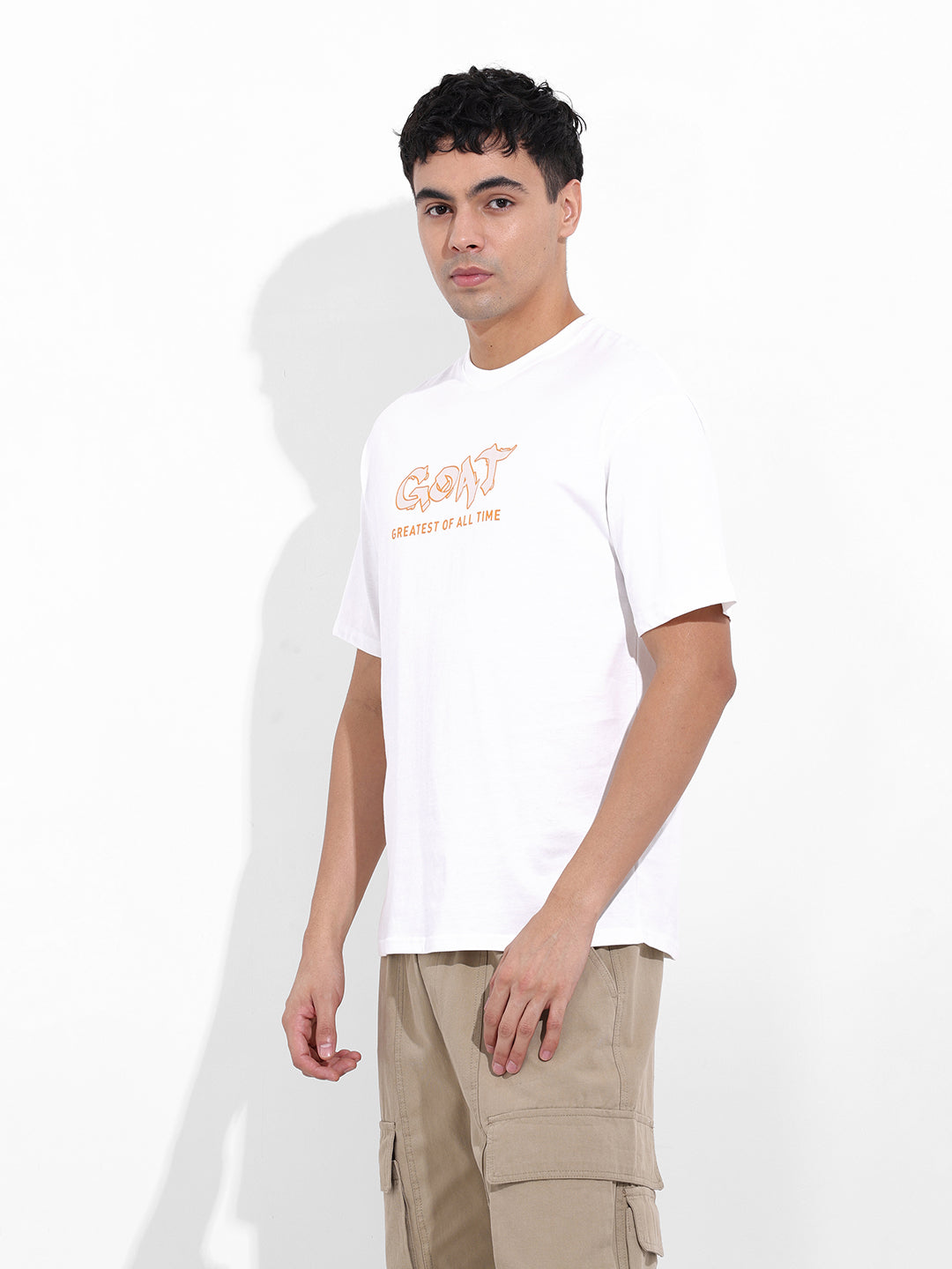 Men's White Boxy Oversized Graphic Back Printed Round Neck T-shirt