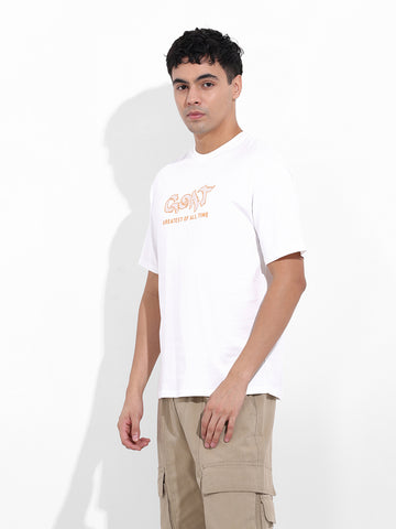 Men's White Boxy Oversized Graphic Back Printed Round Neck T-shirt