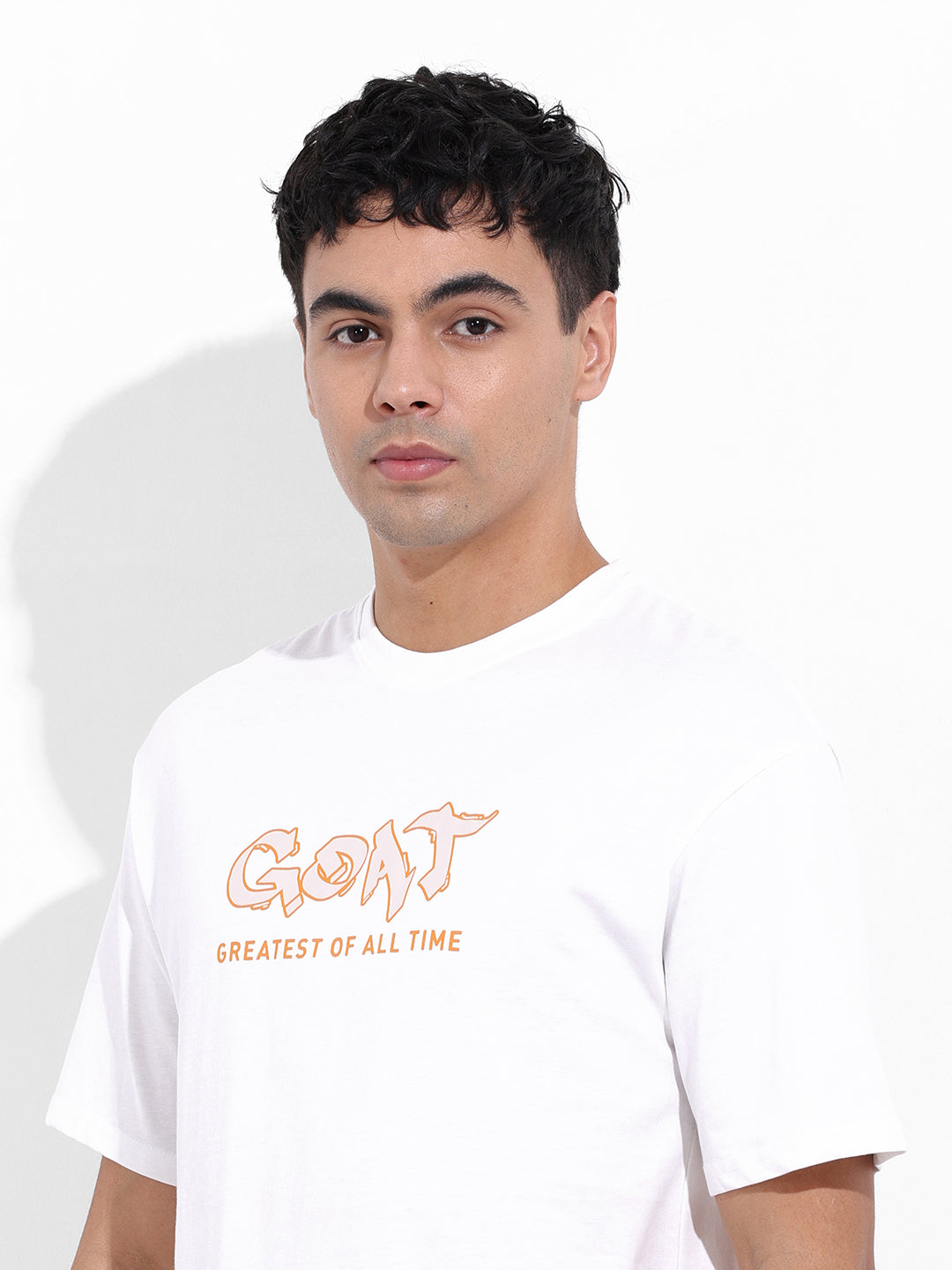Men's White Boxy Oversized Graphic Back Printed Round Neck T-shirt