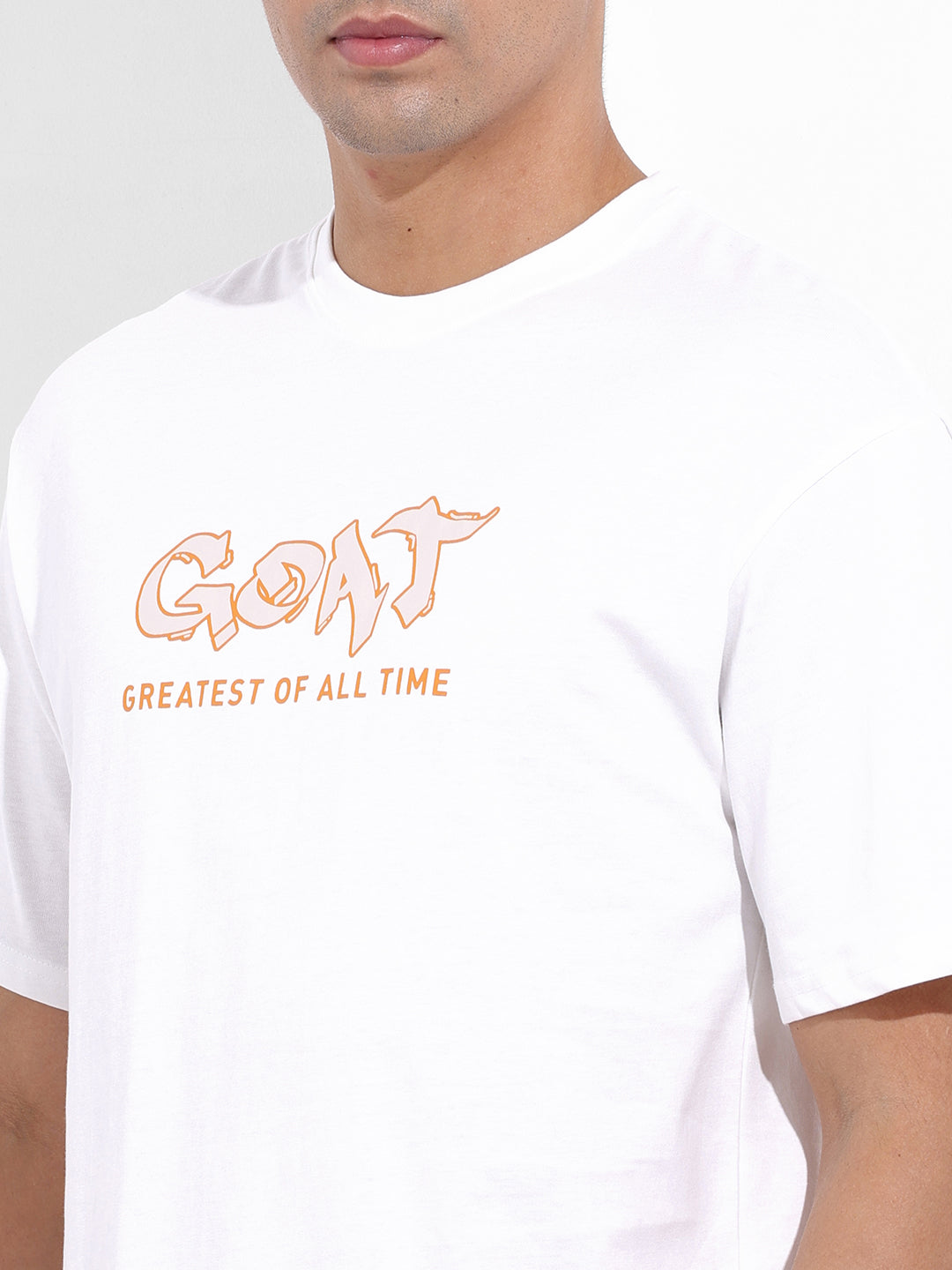 Men's White Boxy Oversized Graphic Back Printed Round Neck T-shirt