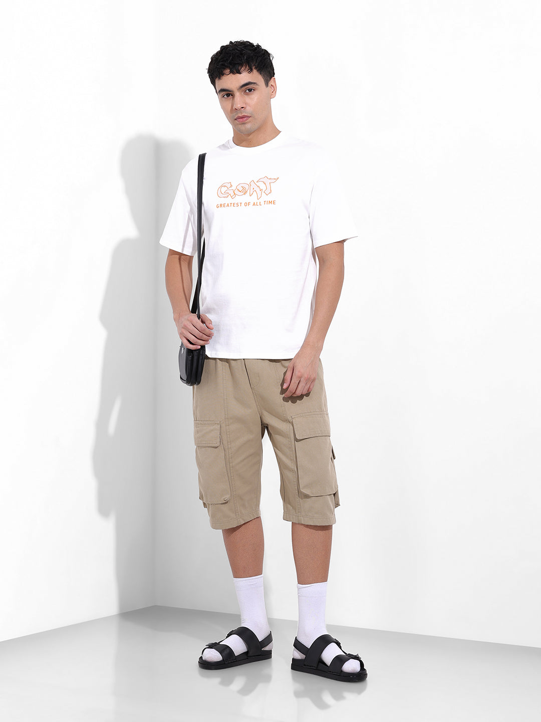 Men's White Boxy Oversized Graphic Back Printed Round Neck T-shirt