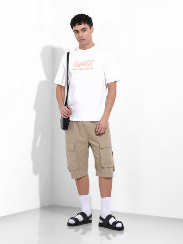 Men's White Boxy Oversized Graphic Back Printed Round Neck T-shirt