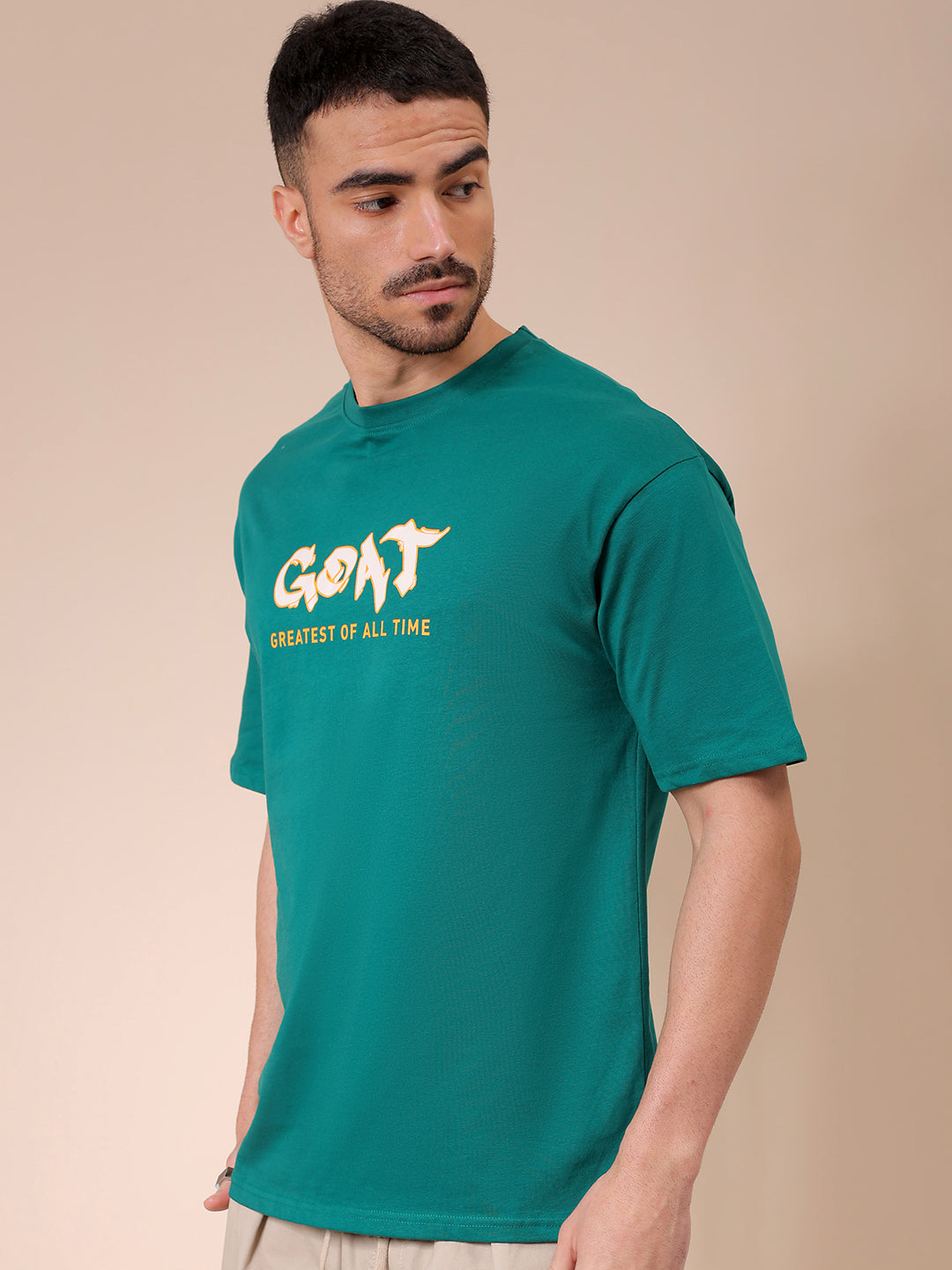 Men's Green Oversized Graphic Back Printed T-Shirt