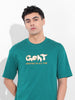 Men's Green Boxy Oversized Graphic Back Printed Round Neck T-shirt
