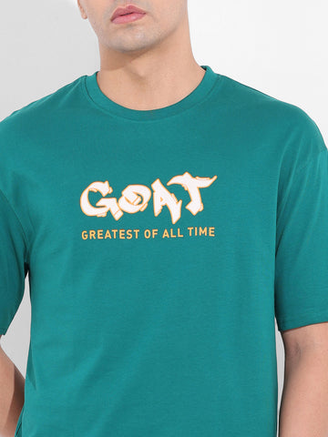 Men's Green Boxy Oversized Graphic Back Printed Round Neck T-shirt