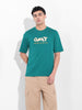 Men's Green Boxy Oversized Graphic Back Printed Round Neck T-shirt
