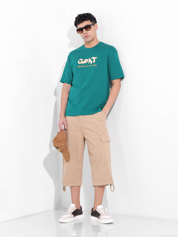 Men's Green Boxy Oversized Graphic Back Printed Round Neck T-shirt